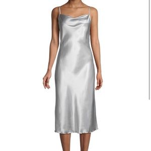 NWOT Bebe Satin Silver Slip Dress